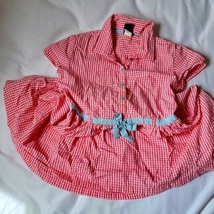 Gap Kids Gingham Pink Blue Cap Sleeve Full Skirt Summer Dress Ribbon Detail